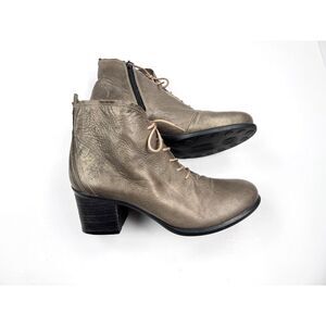 Fly London Inet Lace-Up Ankle Boot Women 41 US 10-10.5 EUC Metallic Leather Gray